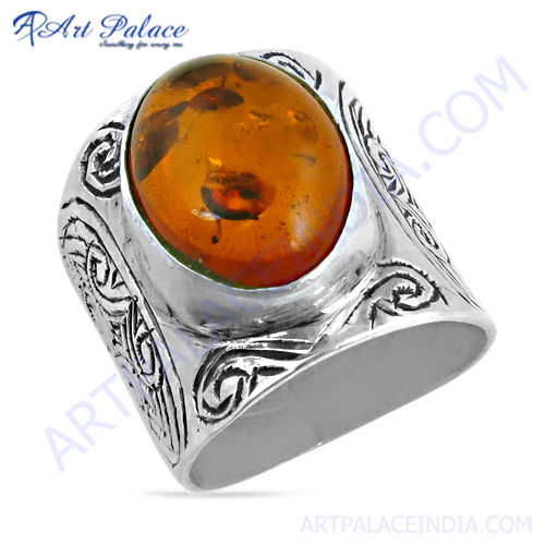 Exclusive Amber Gemstone Sterling Silver Ring
