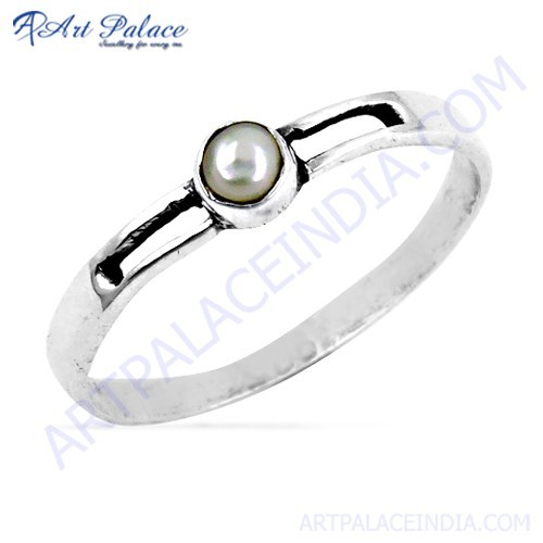 Simple Designer White Pearl Silver Ring