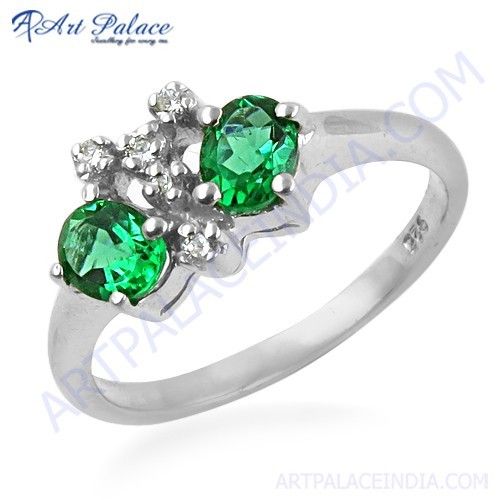 Attractive Cubic Zirconia & Green Cubic Zirconia Gemstone Silver Ring