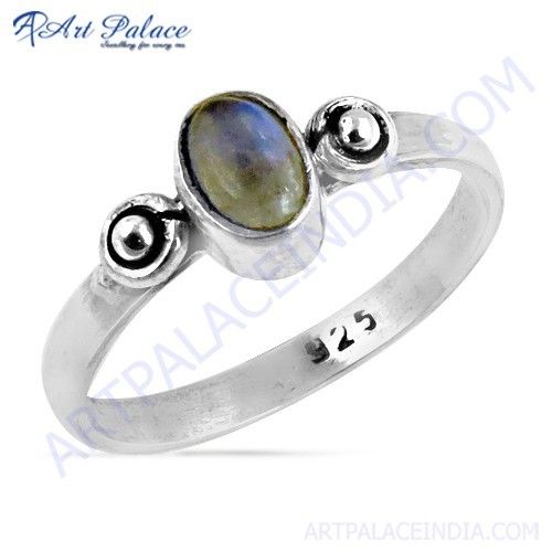 Delicate Rainbow Moonstone Gemstone Silver Ring