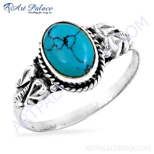 Traditional Designer Turquoise Gemstone Silver Ring