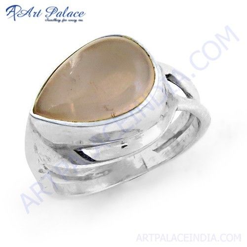 Lovable Pear Rose Quartz Gemstone Silver Ring