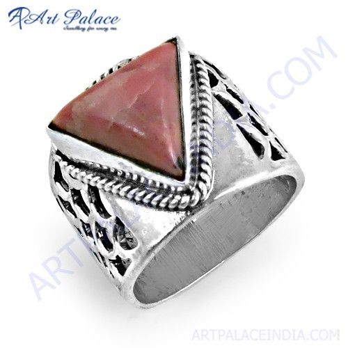 Fret Work Dyed Ruby Gemstone Silver Ring