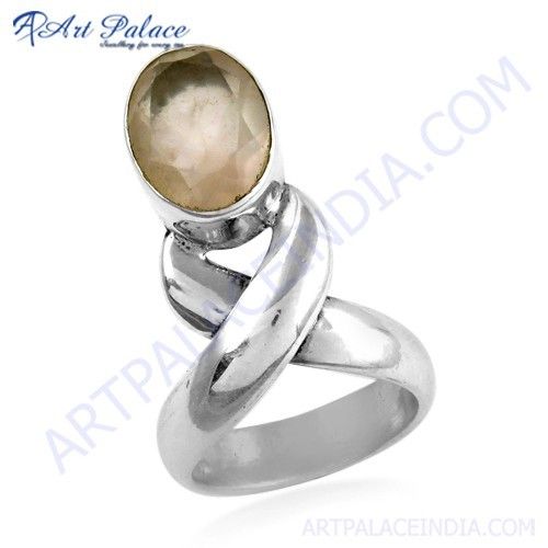 Gracious Fashionable Rose Quartz Gemstone Stylish Silver Ring