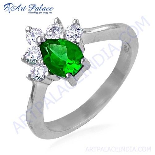 Rocking Style Cubic Zirconia & Green Cubic Zirconia Gemstone Silver Ring