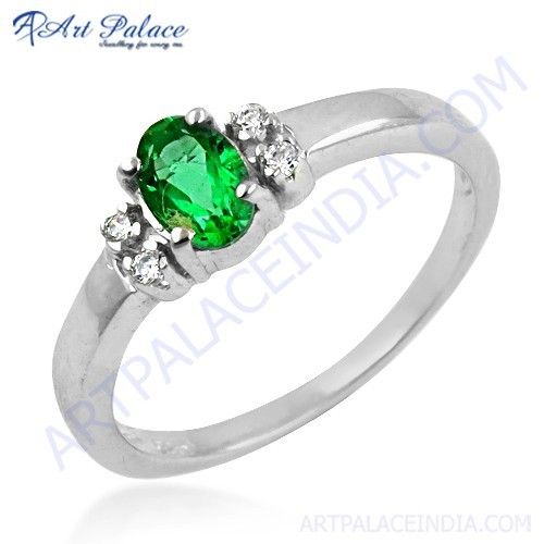 Attractive Cubic Zirconia & Green Cubic Zirconia Gemstone Silver Ring