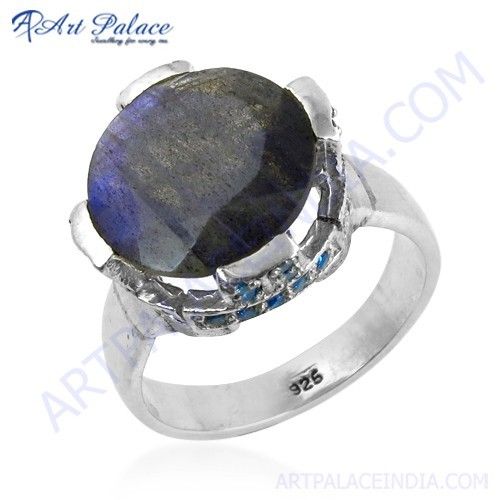  Beautiful Antique Style Blue Topaz & Labradorite Gemstone Silver Ring