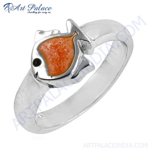 Fashionable Fish Shape Inley Silver Ring