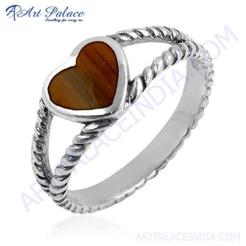 Cute Heart Shape Inley Sterling Silver Ring