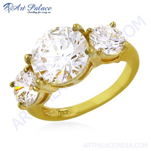 Graceful Cubic Zirconia Gemstone Silver Ring