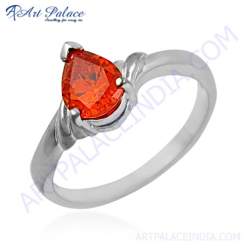 Sensational Orange Cubic Zirconia Gemstone Silver Ring