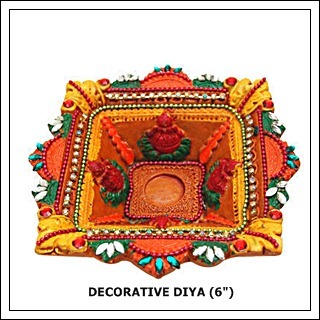Decorative Diya - Ceramic, 6 inches , Hand-painted Orange with Intricate Detail, Elegant Design, Handcrafted Beauty, Perfect Gift, Festive Decor