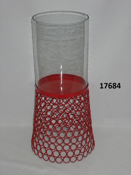 Iron Pillar Holder With Glass