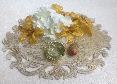 Puja Thali - Designer Rakhi Plater, Factory Made, Classical Style, Hinduism Theme, Ideal for Indoor Decorative Puja Celebrations