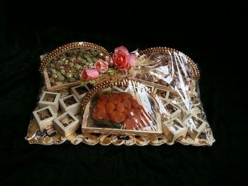 Various Occasions - Wood Gift Basket 12x16 inches Customized Color Durable Multiusage Indian Regional Style Rectangular Shape