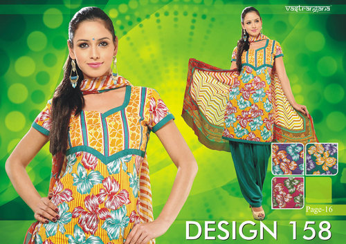 Cotton Printed Unstitched Salwar Suit - Cotton, Multicolor, Floral Print | Comfortable, Stylish, Easy Iron, Colorfast, Traditional Elegance