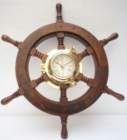 18" Wooden Porthole Clock Shipwheel