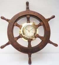 18" Wooden Porthole Clock Shipwheel