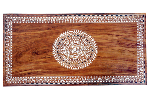 Wooden Inlaid Table - Solid Wood, 12x18 Inches | Handcrafted, Elegant Design, Intricate Bone/Metal Inlay, Unique Style, Durable Finish