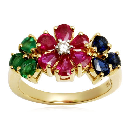 Party Multi Color Precious Gemstone Womens Gold Ring