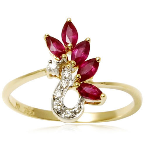 Five Stone Marquise Ruby and Diamond Gold Ring - 18k Lightweight Women's Jewelry | Customization Available, Hallmarked, Ideal Gift