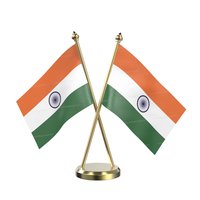 Brass Table Top Flags - 4" X 6" 100% Shiny Silk Polyester, Durable Washable Printed Design With Round Brass Base And 10" Brass Pole