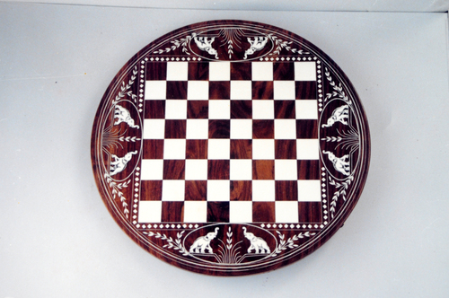 Wooden Inlaid Chess Table Folding - Wood, 8x8 Board Size, 12 Inches Diameter | Durable Design, Elegant Style, Intricate Inlay, Portable Folding Mechanism
