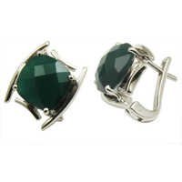 Cushion Checker Cut 10mm Green Agate Sterling Silver Jewelry, Silver Earring, Green Agate  Gender: Women