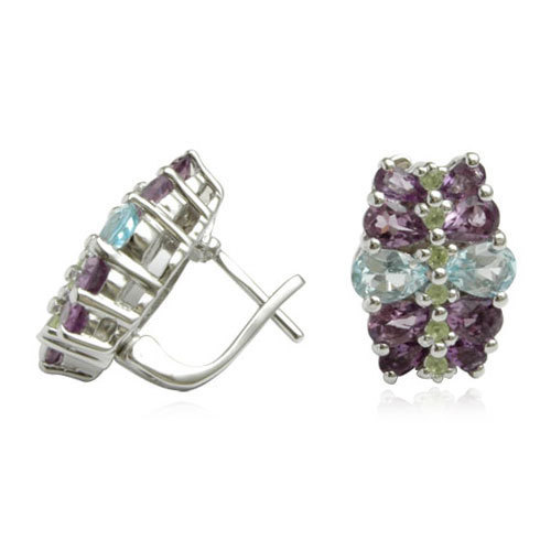 Designer Earring - 925 Sterling Silver, Blue Topaz, Amethyst & Peridot | Customizable, Women's Party Jewelry, Eco-Friendly