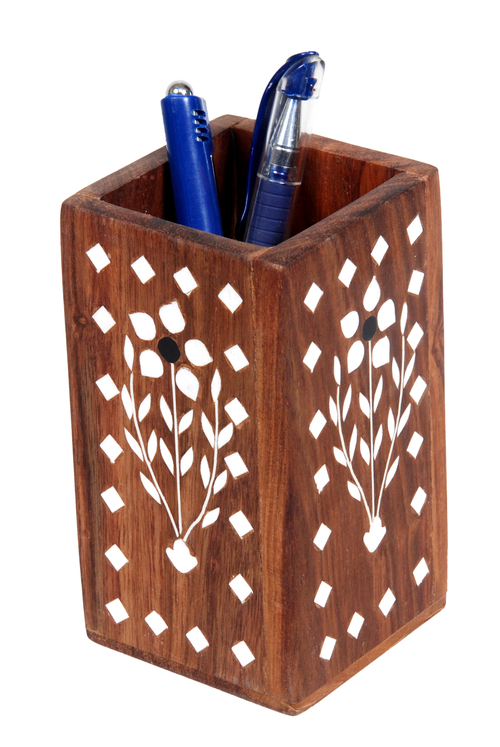 Inlaid Wood Pen Holder