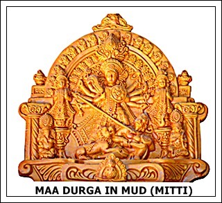 Maa Durga Mural - Mud Material, Varied Dimensions, Gold Color | Handcrafted, Intricate Details, Traditional Spiritual Décor