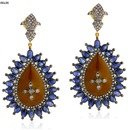 Blue Sapphire Gemstone Enamel Earring 