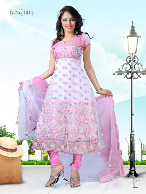 Salwar Suites - Cotton Blend, Pink, Short Sleeves | Floral Embroidery, Trendy Designs, Comfortable Fit, Elegant Style