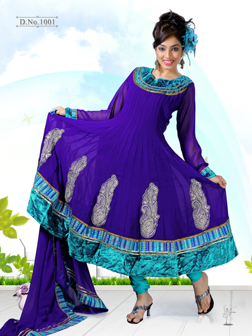 Designer Salwar Kameez - Soft Chiffon, 54 Inches, Purple | Handcrafted Embroidery, Elegant Anarkali Style, Comfortable Fit