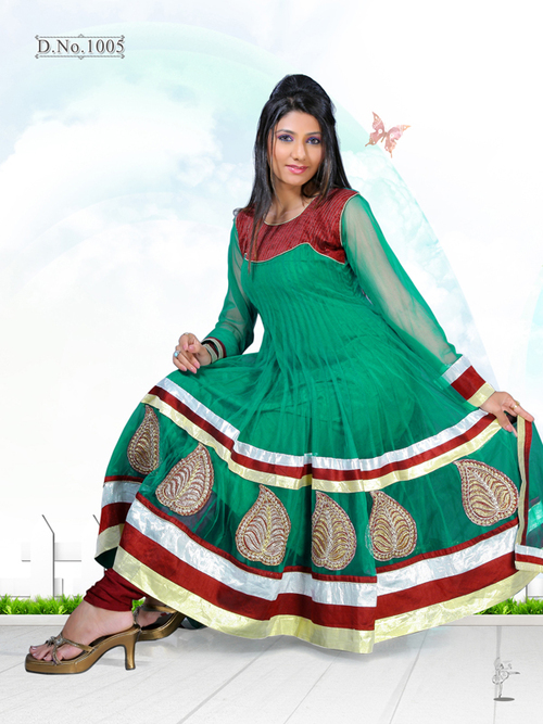 Bollywood Salwar Kameez - Silk Blend, Floor-Length, Green | Handcrafted Embroidery, Elegant Design, Comfortable Fit, Anarkali Style