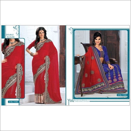 Sarees - Georgette, 5.5 Meters, Red | Elegant Printed Design, Soft Fabric, Vibrant Colors, Intricate Work, Comfortable Fit
