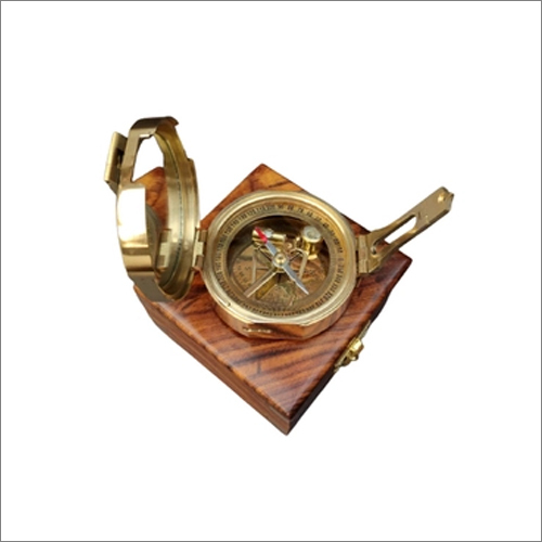 Handmade Nautical Brass Brunton Compass With Wooden Box