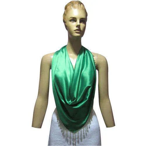 Satin Solid Triangle Scarves With Beaded Fringes