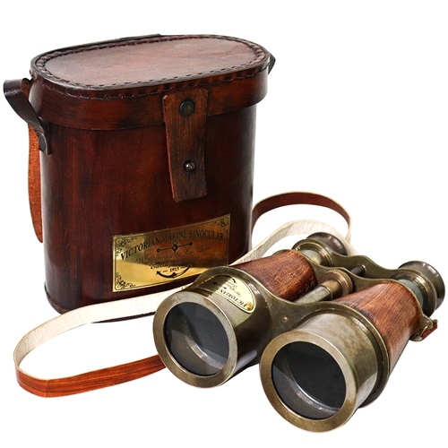 Brown Optical Binoculars 6 Inch With Leather Case Nautical Binocular Telescope Decor
