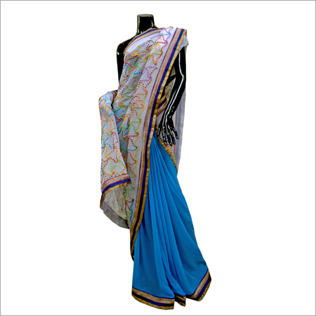 Cream Georgette Saree