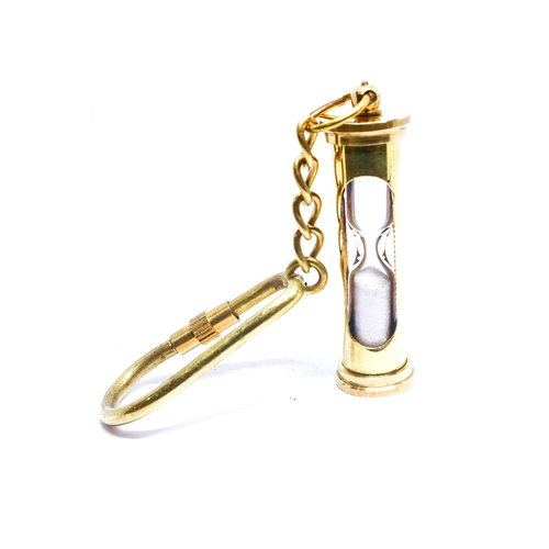 Brass Shiny Sand Timer Key Chain Nautical Keyring Handmade Mini Sand Hourglass Gift