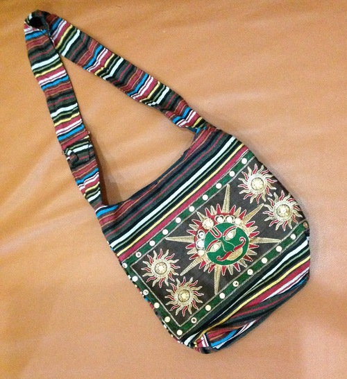 Ladies Hand Bag - Cotton 12x14 inches Multi-Color Print | Hand-Embroidered Adjustable Strap Spacious Interior Unique Pattern