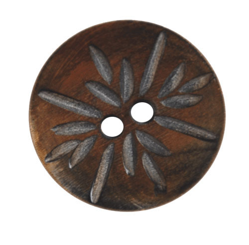 Horn Buttons - Horn, 25mm Diameter, Brown | Elegant Design, Durable, Leaf Pattern, 2 Holes, Easy to Sew