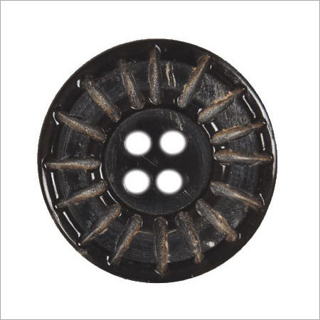 Horn Buttons - Polished Horn 25mm Black, Floral Pattern, Durable Stylish Four-Hole