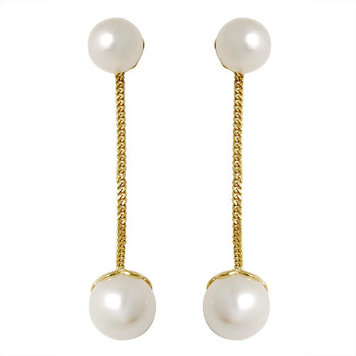 Fresh Water Pearl Drops Designer Gold Plated 925 Silver Long Chain Earrings