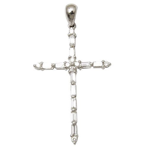 Cross Pendant, Diamond Buggett Crucifex Religious Precious 18K White Gold Pendant, Religious Jewelry Gender: Women'S