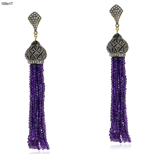 Amethyst Beads Tassel Earring