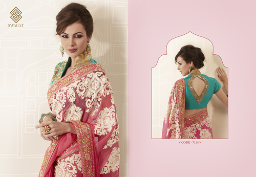 Fancy Saree - Silk, 5.5 Meters, Peach | Elegant Floral Design, Soft Fabric, Comfortable Fit