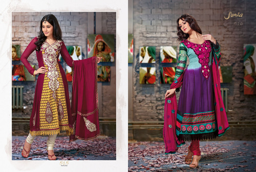 RAB 1184D.No.515&516 - Silk Blend, Multiple Sizes, Burgundy | Hand-Stitched Embroidery, Elegant Anarkali Suit, Floor-Length Design