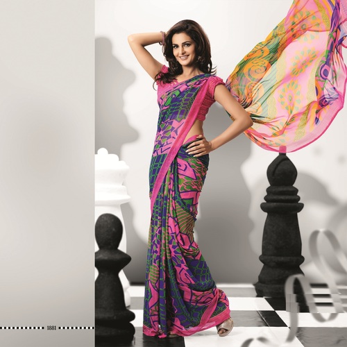 Designer Georgette Saree - Fabric: Georgette, Length: 6.30 Mtrs, Blouse Length: 0.80 Mtrs, Size: XL | Features: Attractive Prints, Skin-Friendly, Durable, Shrink Resistant
